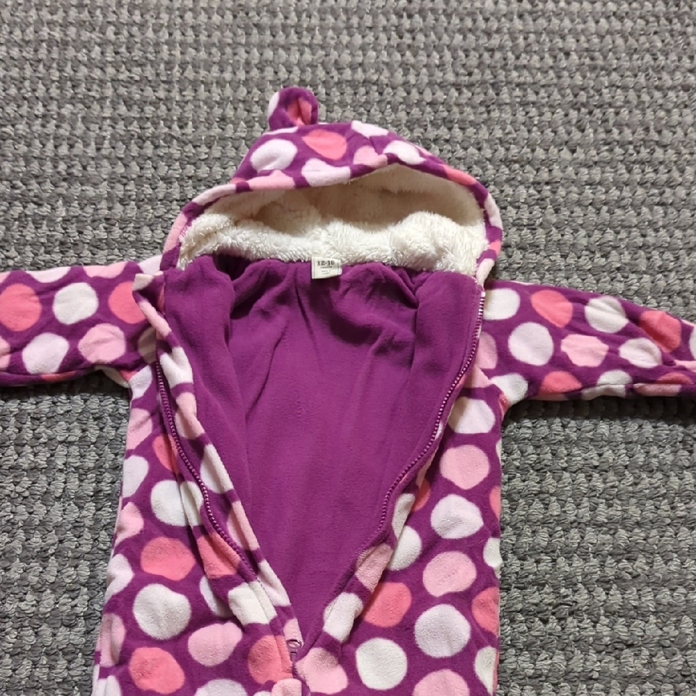 Old Navy Pink and Purple Polka Dot Kids Cold Weather Outdoor Zip Up Cover-up. - Picture 7 of 9
